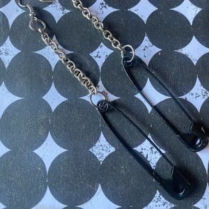 Black Safety Pin Dangle Earrings